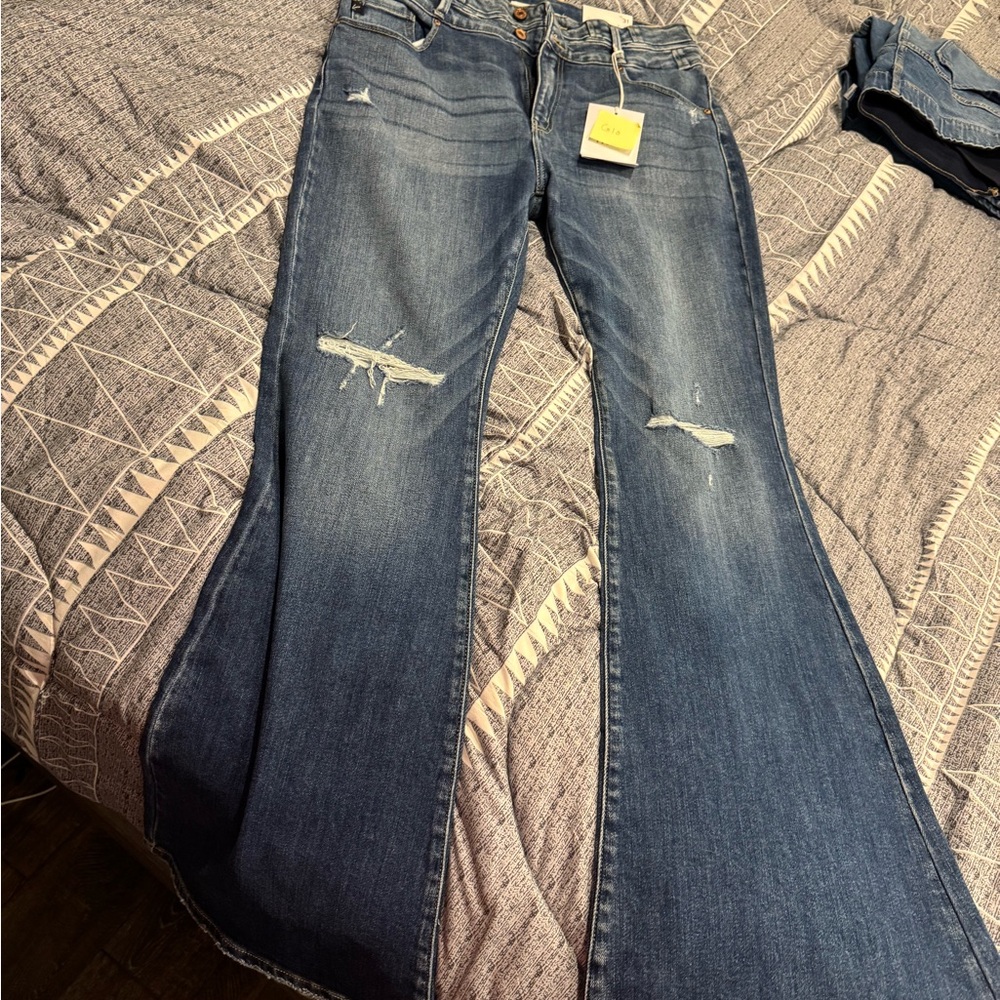 KanCan Blue Flare Wide Leg Jeans Distressed